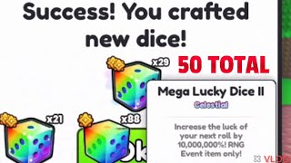 I grinded and OPENED 50 10,000,000% LUCK MEGA LUCKY DICE 2 in roblox pet sim 99!