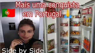 Compramos nossa tão sonhada geladeira em Portugal 🇵🇹 Quanto pagamos? organizando a geladeira.