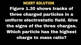 Figure 1.30 shows tracks of three charged particles in a uniform electrostatic field. Give the signs