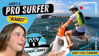 Zach's a Pro Surfer???... "ALMOST"😱🤣 (Surfski paddler standing on a downwind) #extreme #surfski