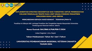 Kegiatan Pengabdian Masyakarat Pada Unit Usaha Tempe SS Pondok Pesantren Sirajussa'adah Limo Depok