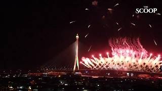 Fireworks display over Raja Isteri Pengiran Anak Hajah Saleha Bridge