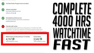 How To Complete 4000 Hours Watchtime Fast For Your Youtube Channel Monetization?