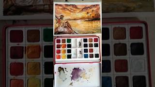 boatman in the evening watercolor painting #watercolor #artshortsvideo #artstyle #shortfeed