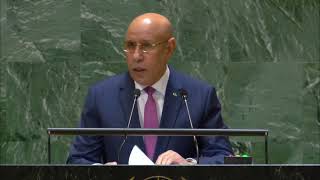 Le président mauritanien Mohamed Ould Ghazouani à la tribune de la 79e Assemblée générale de l'ONU