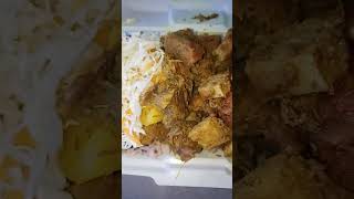 eating rice and Pease with curry beef and French fry chicken #jamaican box food 😋 🌶💯🇯🇲