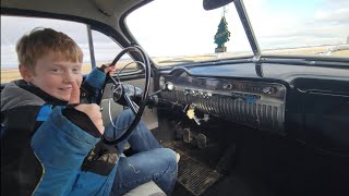 Teaching my 10 year old how to drive stick shift in my 1951 Mercury