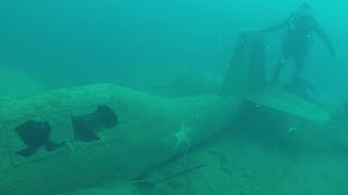 Skeleton scuba diver and Airplane at the bottom of Lake Ore-Be-Gone