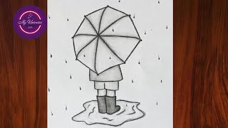 How to draw a girl with umbrella step by step || draw a girl in rain || Drawing of girl