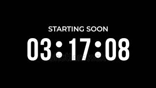 starting soon digital countdown clock timer in hours to zero second white text number