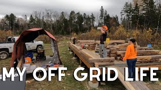 Building an Off Grid D-Styled Log Cabin in Northern Maine: Putting Up More D Logs