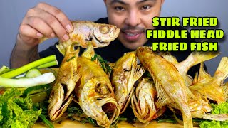 EATING BIG EYE FISH | STIR FRIED FIDDLE HEAD | MUKBANG ASMR