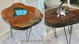 →  Trabalho de Aluno │ Mesa de centro e RESINA EPÓXI Pigmento Verde ÁGUA