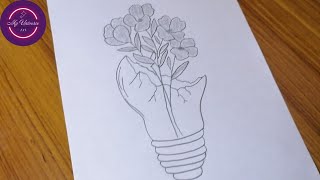 Premium Vector | Tattoo art broken light bulb and flower drawing sketch black and white