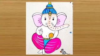 Easy cute cartoon lord Ganesha drawing|Ganesha drawing using water colour|ganapati bappa drawing |