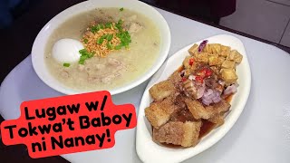 CLASSIC PINOY MERIENDA! Lugaw with Tokwa't Baboy ni Nanay | Food Hug: The Fam Vlog