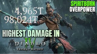 HIGHEST DAMAGE in Diablo 4 Vessel of Hatred - Spiritborn Overpower is CRAZY!