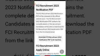 FCI Recruitment 2023 ✅ #job #jobupdate #fci #shorts