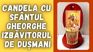 ✠ Candela din lemn cu Icoana Sfântului Mare Mucenic Gheorghe – Izbăvitorul de dușmani ✠