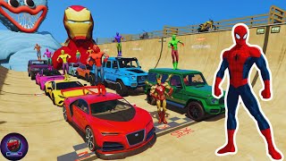 COLORFUL SUPER CARS, SPIDERMAN AND FRIENDS, FUN DRIVING ON MEGA RAMP, ENJOY WATCHING - GTA V (EP-2)