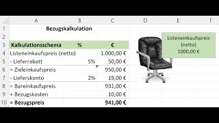 Bezugskalkulation mit Excel