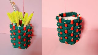 pen stand with woolen and newspaper|DIY