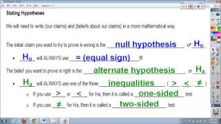 Chapter 9, Lesson #1 - Significance Tests & Stating Hypotheses