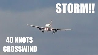 STORM!! Austrian Airlines A319 *40 KNOTS* Crosswind landing at Düsseldorf Airport