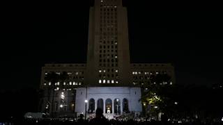 The Bat Signal Is Projected on Los Angeles City Hall