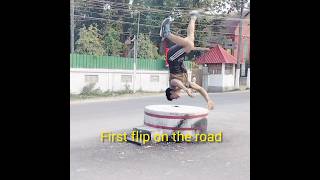 First flip on the road. #flip #road #reaction #sorts #thevillagerboy