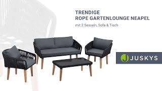 Sofa Set Gartenmöbel Neapel Schwarz mit 2 Sesseln, Sofa & Tisch JUSKYS