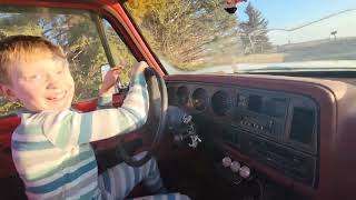 10 year olds first donut in his truck. 1986 Dodge W150