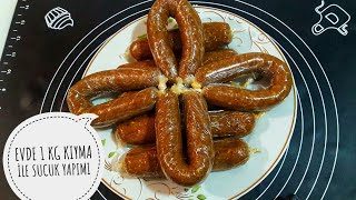 EVDE SUCUK NASIL YAPILIR (1 KG KIYMA İLE) Makinesiz sucuk yapımı Homemade Sausage KATKISIZ