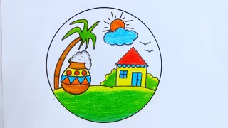 Pongal drawing easy/Pongal festival drawing/Pongal pot drawing/easy Pongal drawing/Pongal drawing