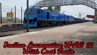 Indian Locomotive WAG 12 With Coal Train Skipping Durgauti Railways Station