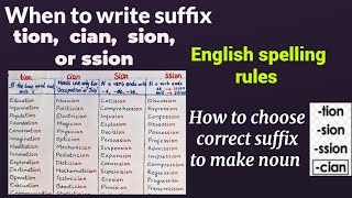 when to use tion, cian, sion, ssion suffix. what are suffixes