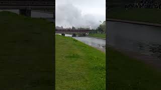 LNER 4472 (60103 with BR) flying Scotsman passes flowerpots playing fields 30/4/23