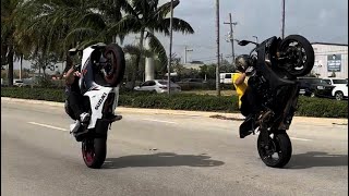 Wheelie ride onboard of a 2024 ZX6-R in Miami (Raw)