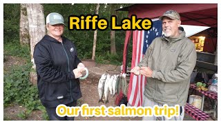 Fishing For Salmon In our Saturn Inflatable Boat. On Riffe Lake In Washington Using A Secret Bait!