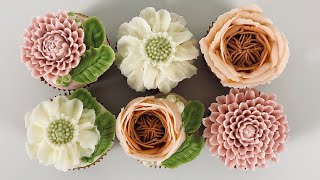 Buttercream Floral Cupcakes | SCABIOSA -JULIET ROSE-CHRYSANTHEMUM inspired