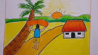 Easy drawing ✏️scenery for beginners #howtodraw #scenery #artforkids #hut #toturial