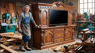 Amazing Skills of Young Carpenter With Old Wooden Panels | The Most Amazing, Unique TV Shelf Project