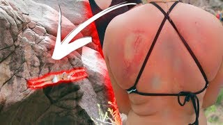 SHE CUT HER BACK WITH WATER! *cliff diving fail*