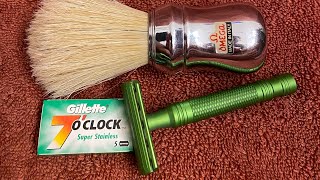 Karve Bison aluminum razor shave & review. Macduffs cream soda soap & Gillette 7 o’clock green