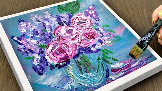 Easy Flowers Painting Tutorial / Simple Floral Acrylic Painting for Beginners Step by Step