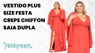 Vestido Plus Size Festa Crepe Chiffon Saia Dupla