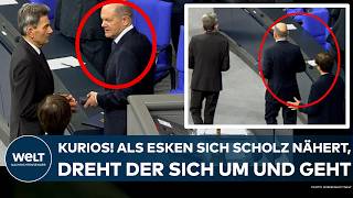 BUNDESTAG: Nach Vertrauensfrage! Kurios! Als Esken sich Scholz nähert, dreht der sich um und geht