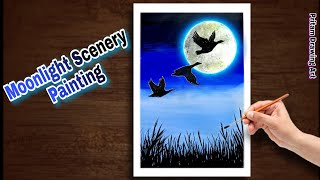 Full Moon Painting 😨😍 / Acrylic Painting for Beginners / Moonlight Painting Easy Step by Step