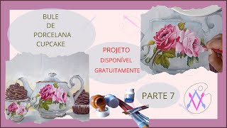 Pintura em tecido. Bule de porcelana e cupcake (pt7)