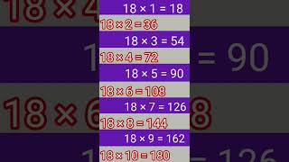 18 का पहाड़ा (table) english में #education